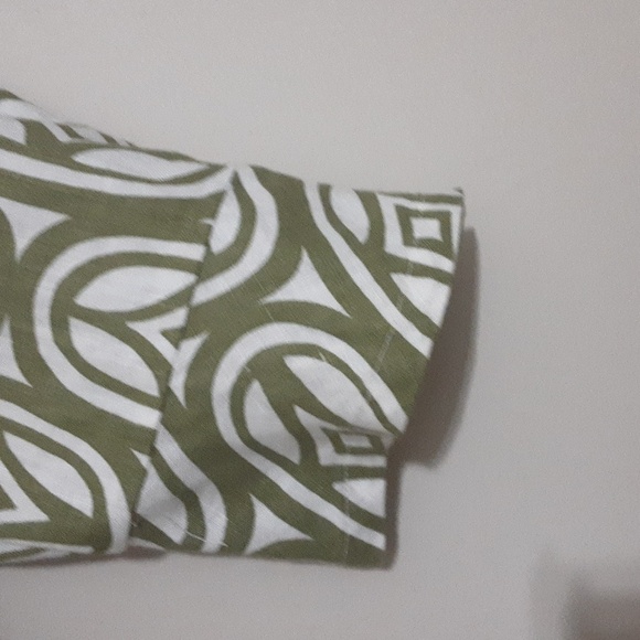 JM Collefction Stylish Green Patterned Women Blouse Linen 8 Casual Vacation Y2k - Picture 4 of 6